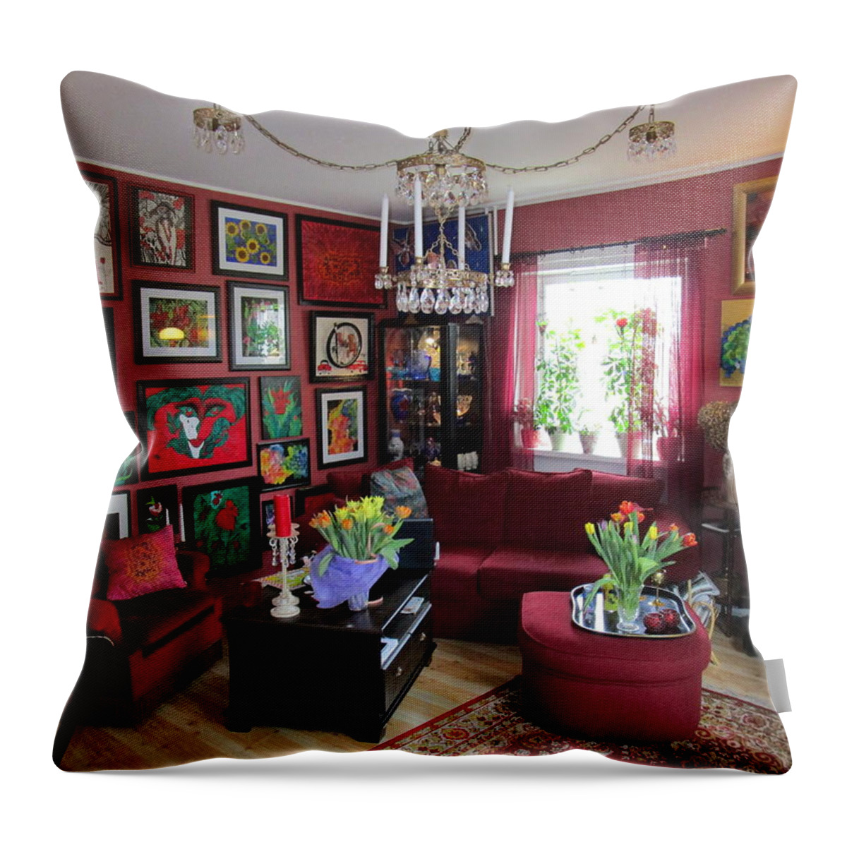 Pictures Throw Pillow featuring the photograph An Artists Livingroom by Rosita Larsson
