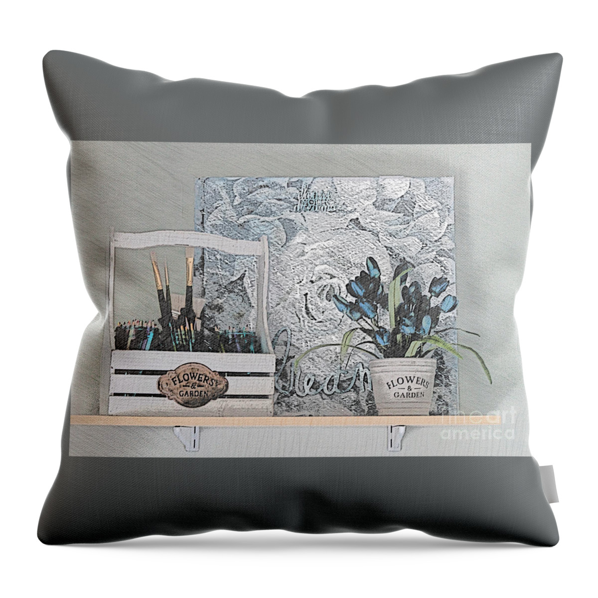 Artist Throw Pillow featuring the photograph An Artist's Shelf by Sherry Hallemeier