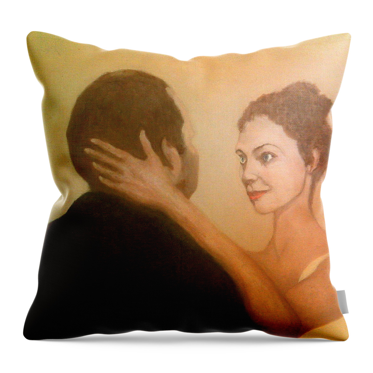 Young Brunette Woman Earnest Look Hand Back On Head Man Back Arm Bicep Throw Pillow featuring the painting An Earnest Look by Peter Gartner