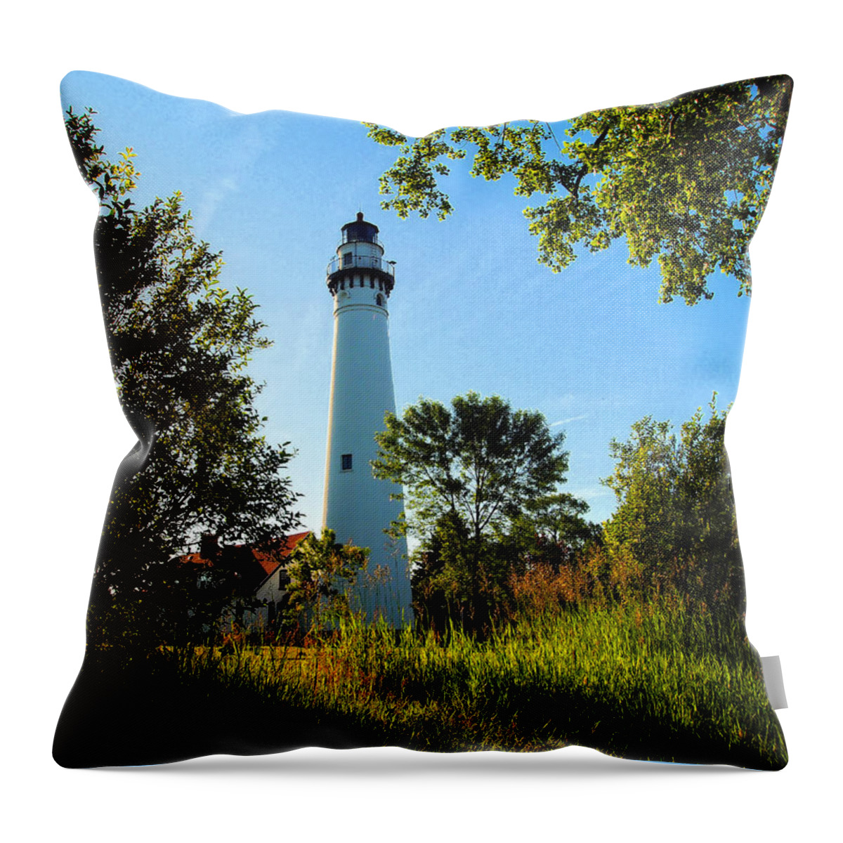 Wind Point Throw Pillow featuring the photograph An Evening at Wind point Lighthouse by Scott Olsen