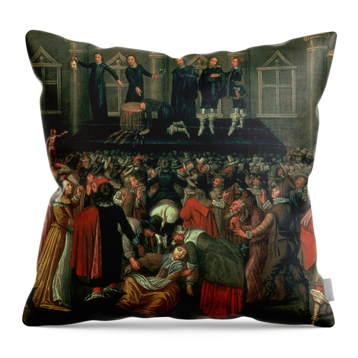 Eyewitness Throw Pillow featuring the painting An Eyewitness Representation of the Execution of King Charles I by John Weesop