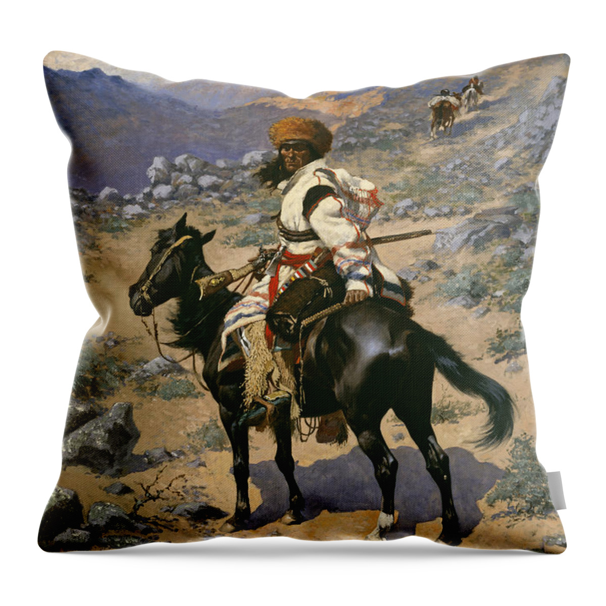 Frederic Remington Throw Pillow featuring the painting An Indian Trapper by Frederic Remington