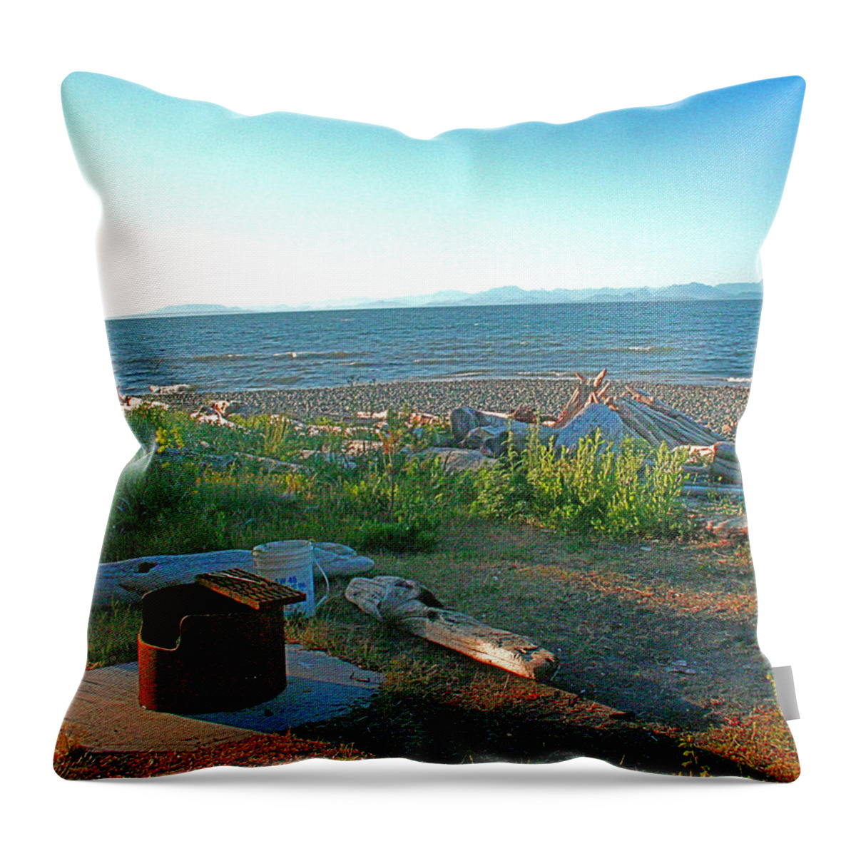 Kitty Colman Provincial Park Throw Pillow featuring the photograph An Island Campsite by Joseph Coulombe
