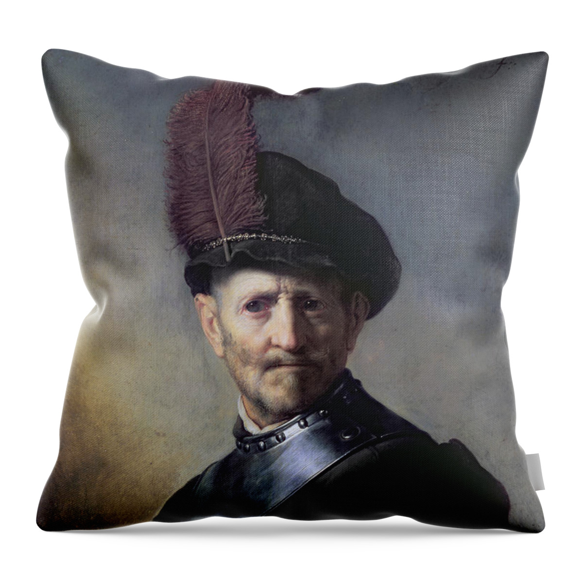 Old Throw Pillow featuring the painting An Old Man in Military Costume by Rembrandt