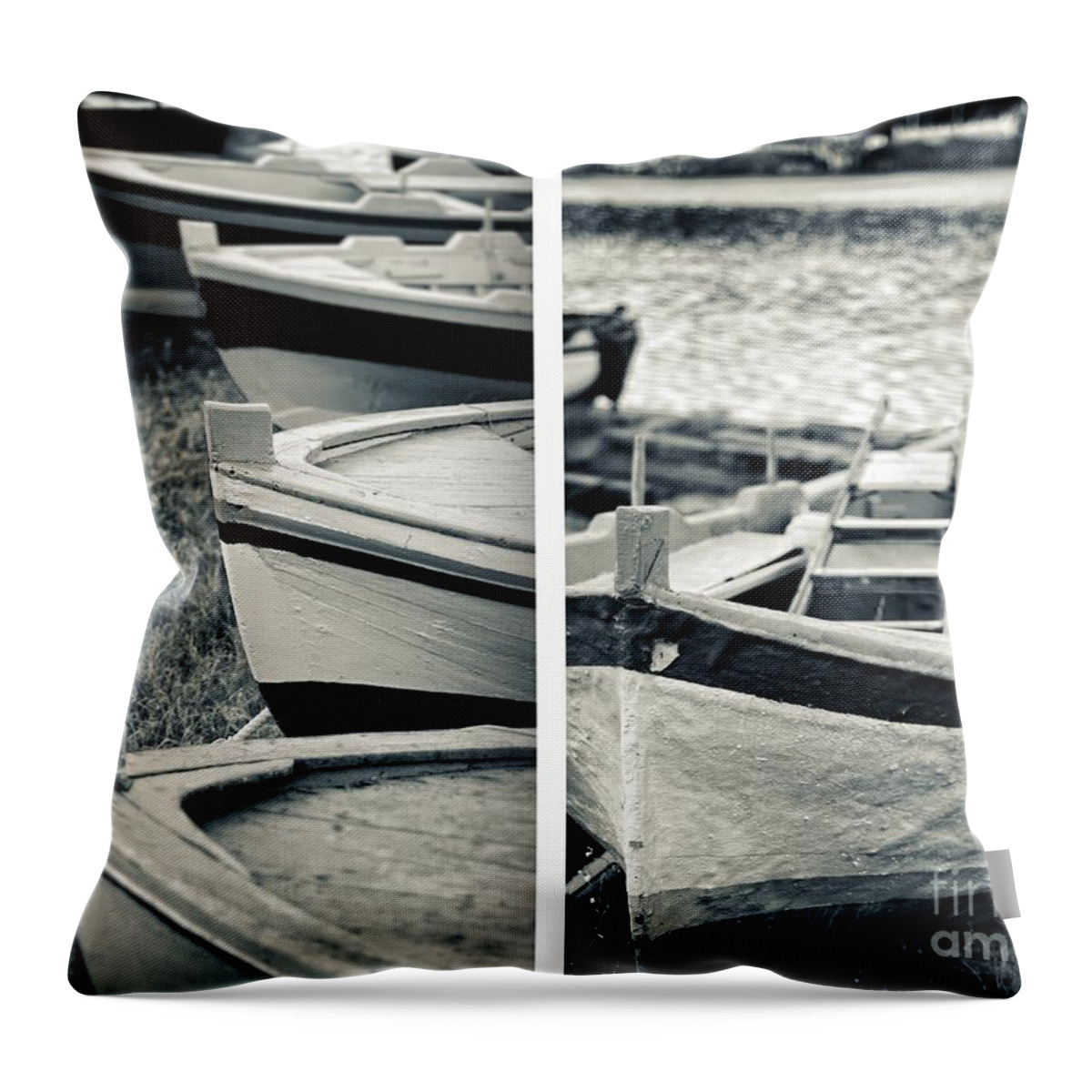 Diptych Throw Pillow featuring the photograph An old man's boats by Silvia Ganora