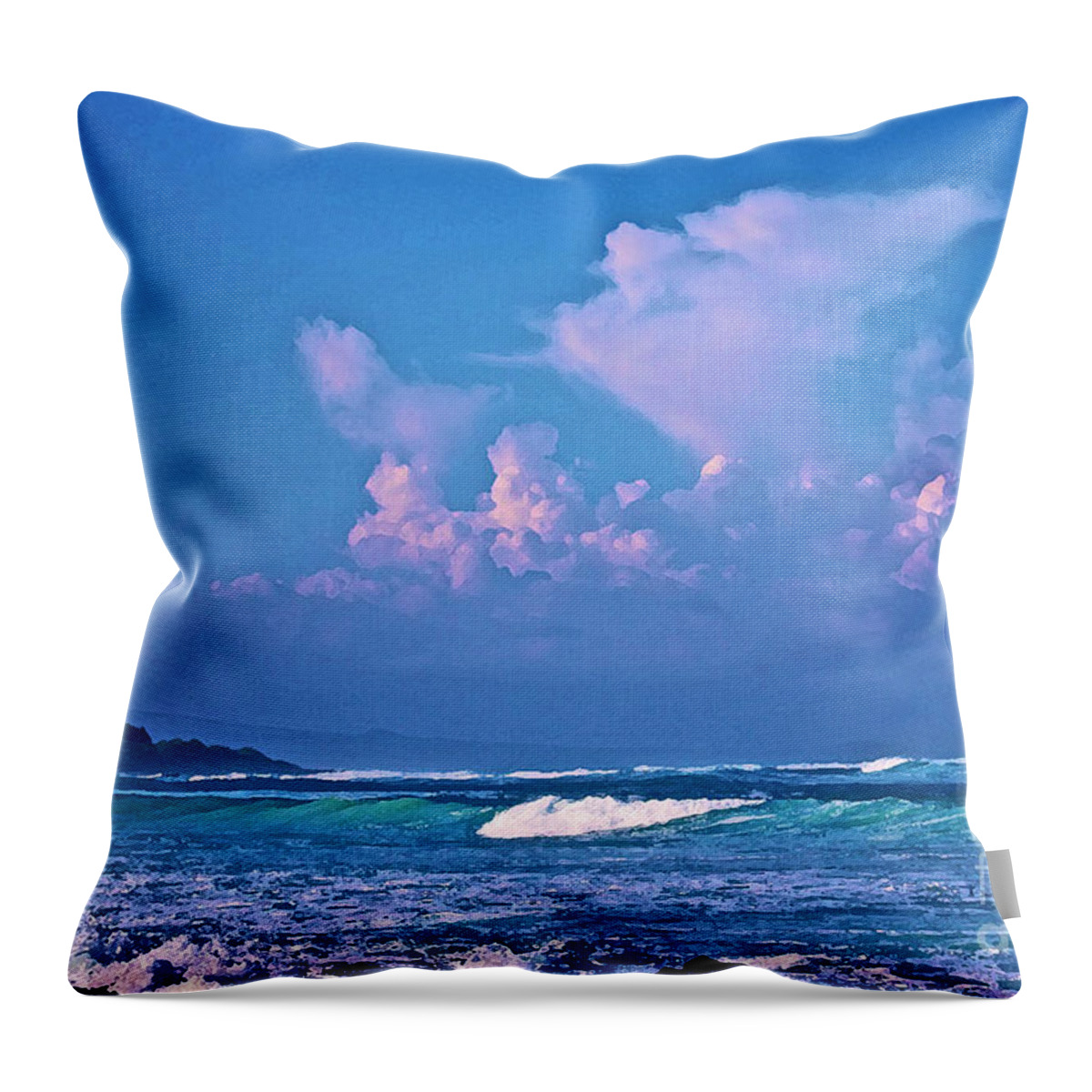 Hawaiian Seascape Throw Pillow featuring the photograph Anaeho'omalu Waves and Clouds by Bette Phelan