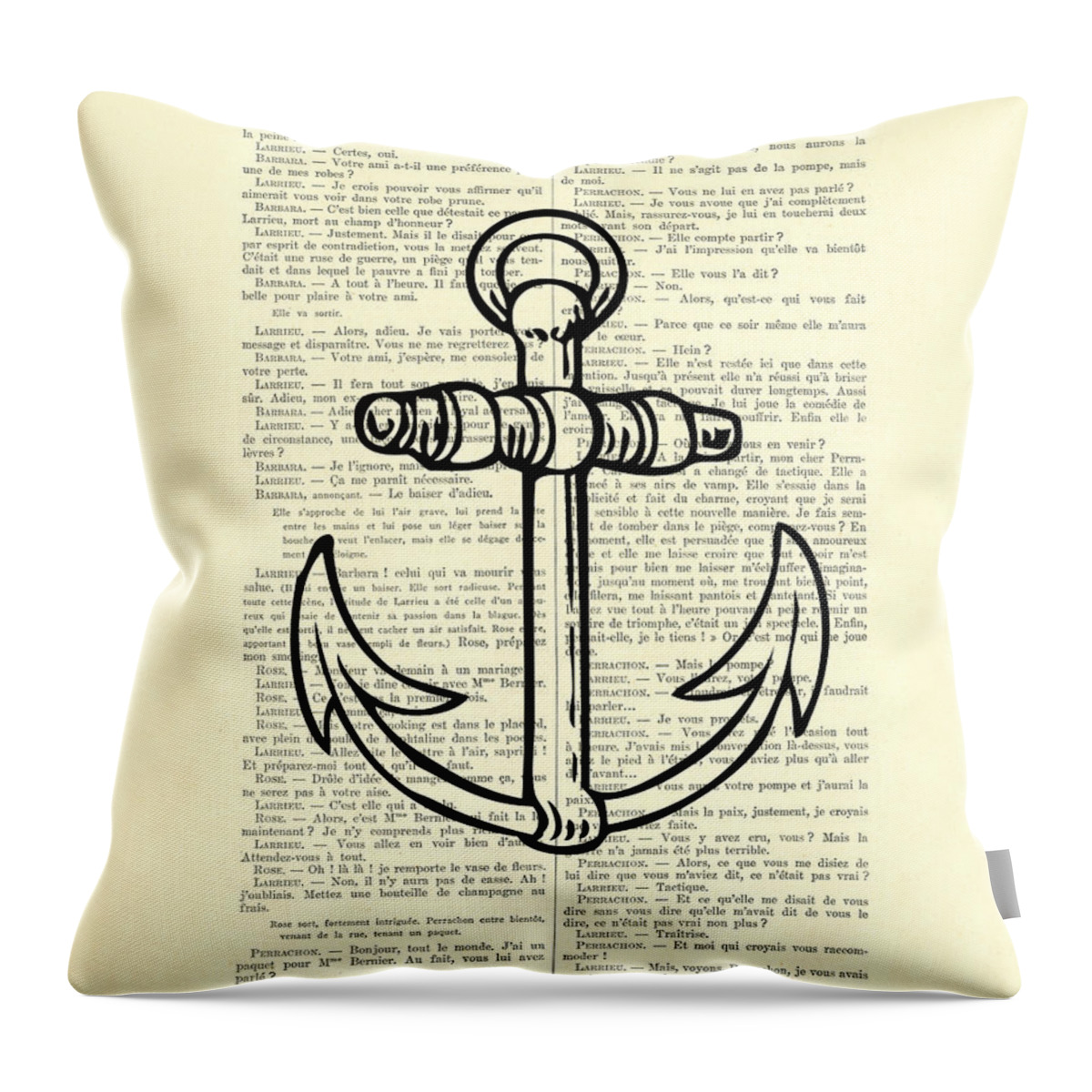 Anchor Throw Pillow featuring the digital art Anchor black lines old school illustration by Madame Memento