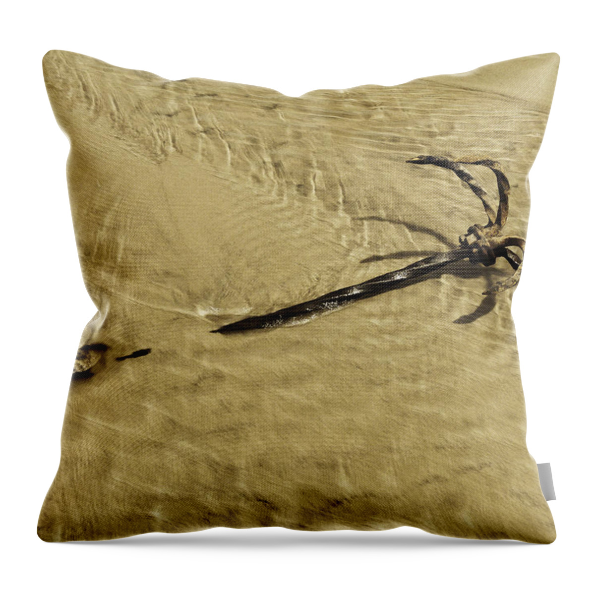 Anchors Throw Pillow featuring the photograph Anchor on sandy beach by Patrick Kain