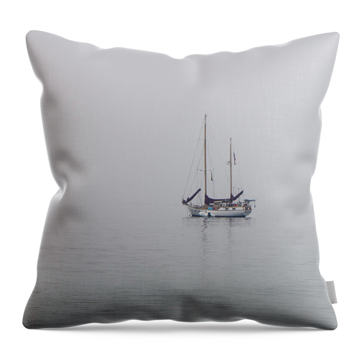 Boat Throw Pillow featuring the photograph Anchored in the Mist by Derek Dean