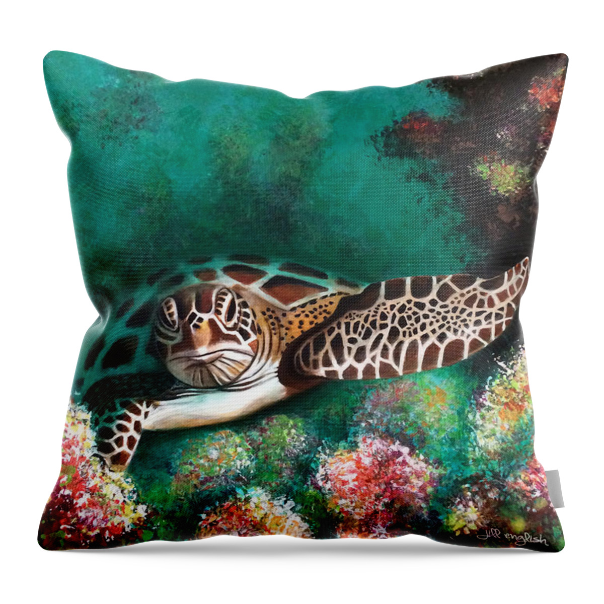 Sea Turtle Throw Pillow featuring the painting Ancient Lineage by Jill English