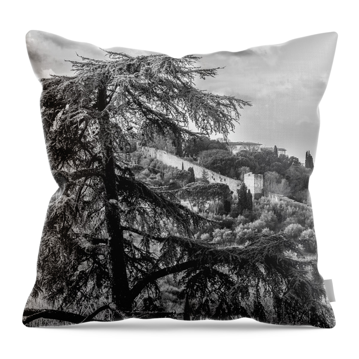 Florence Throw Pillow featuring the photograph Ancient Walls of Florence-BandW by Sonny Marcyan