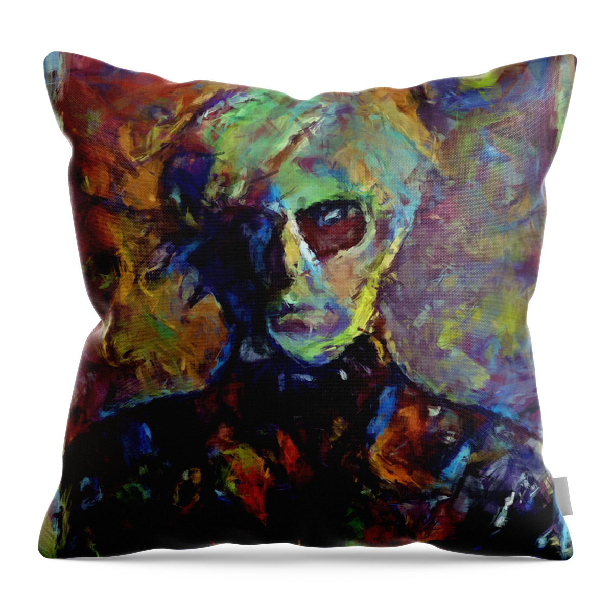 Andy Warhol Throw Pillow featuring the mixed media Andy by Russell Pierce