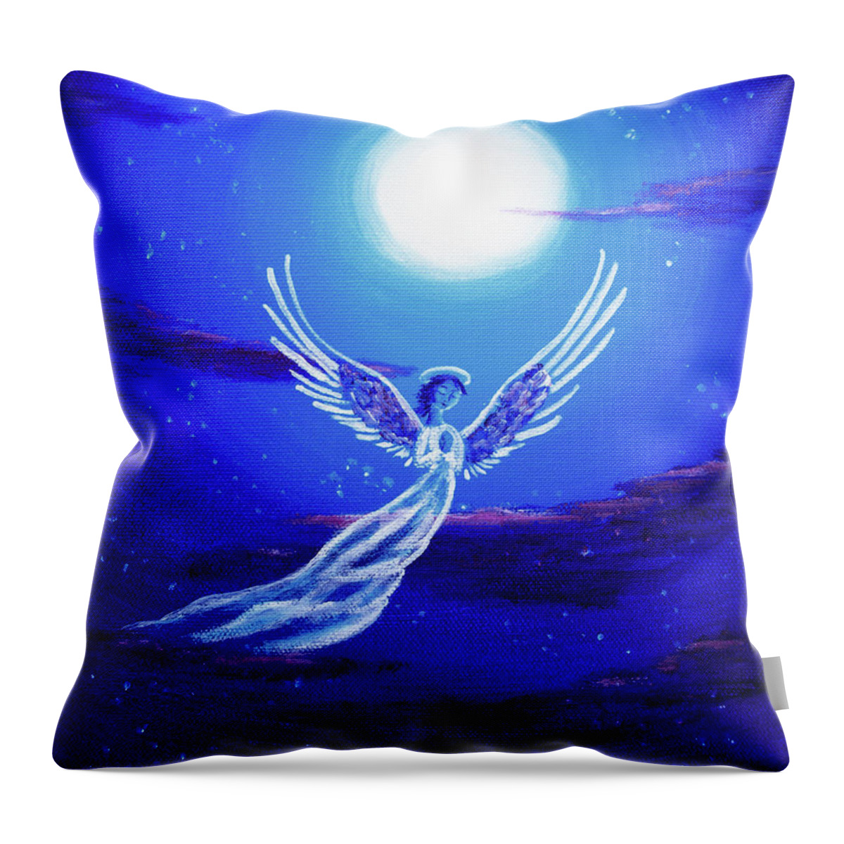 Angel Throw Pillow featuring the painting Angel in Blue Starlight by Laura Iverson