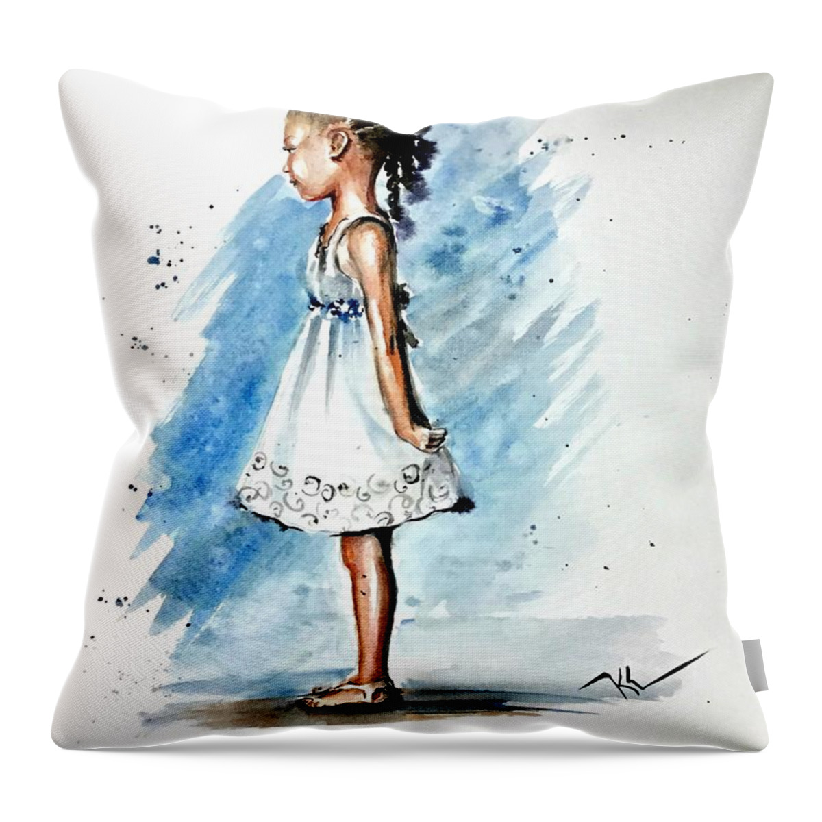 A Girl Throw Pillow featuring the painting Angel by Katerina Kovatcheva