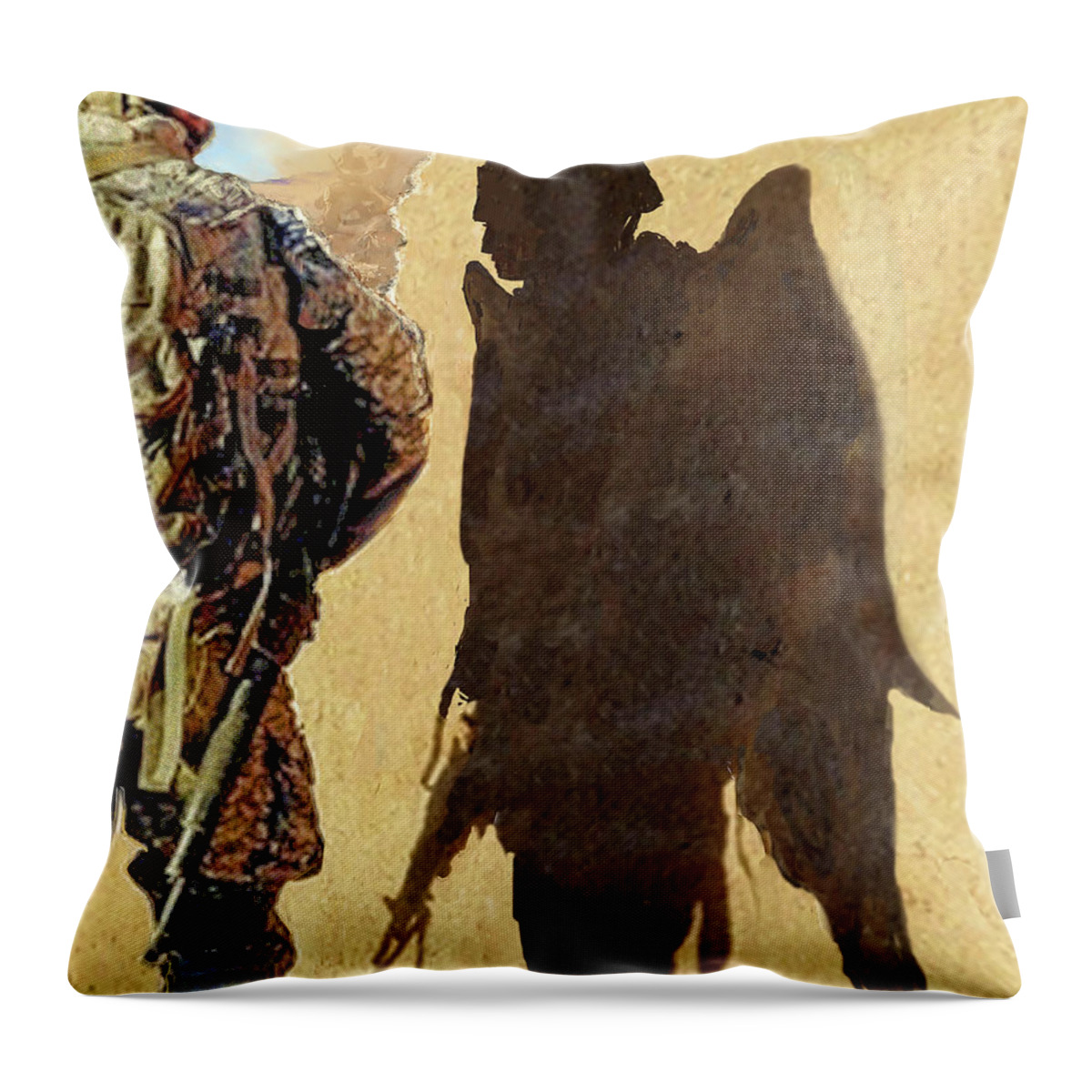 Military Art Throw Pillow featuring the painting Angel Waiting by Todd Krasovetz