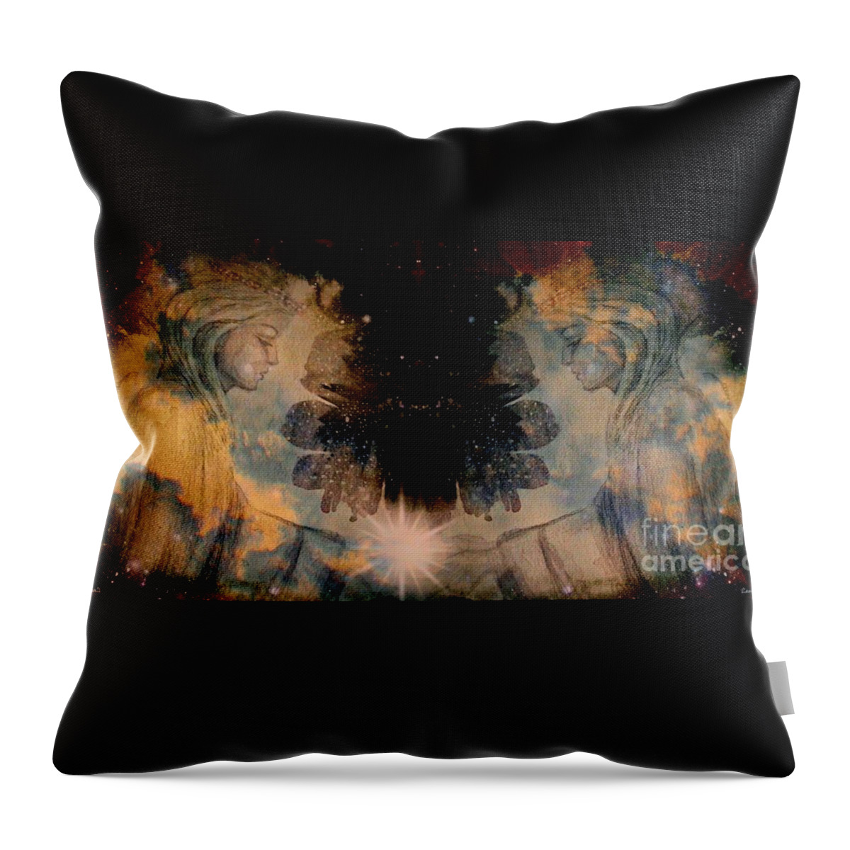 Angel Throw Pillow featuring the mixed media Angels Administering Spiritual Gifts by Leanne Seymour