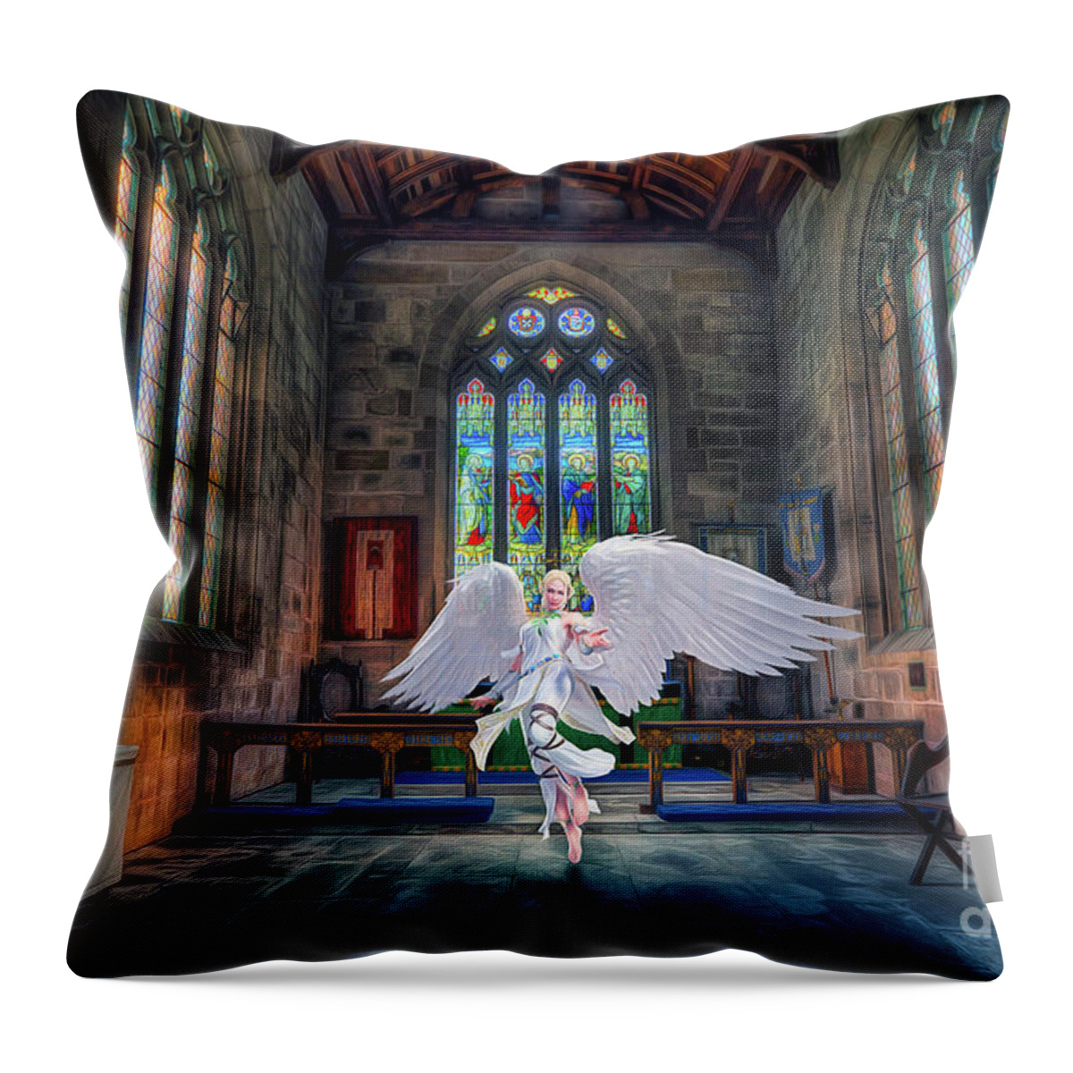 Church Throw Pillow featuring the mixed media Angels Love and Guidance by Ian Mitchell