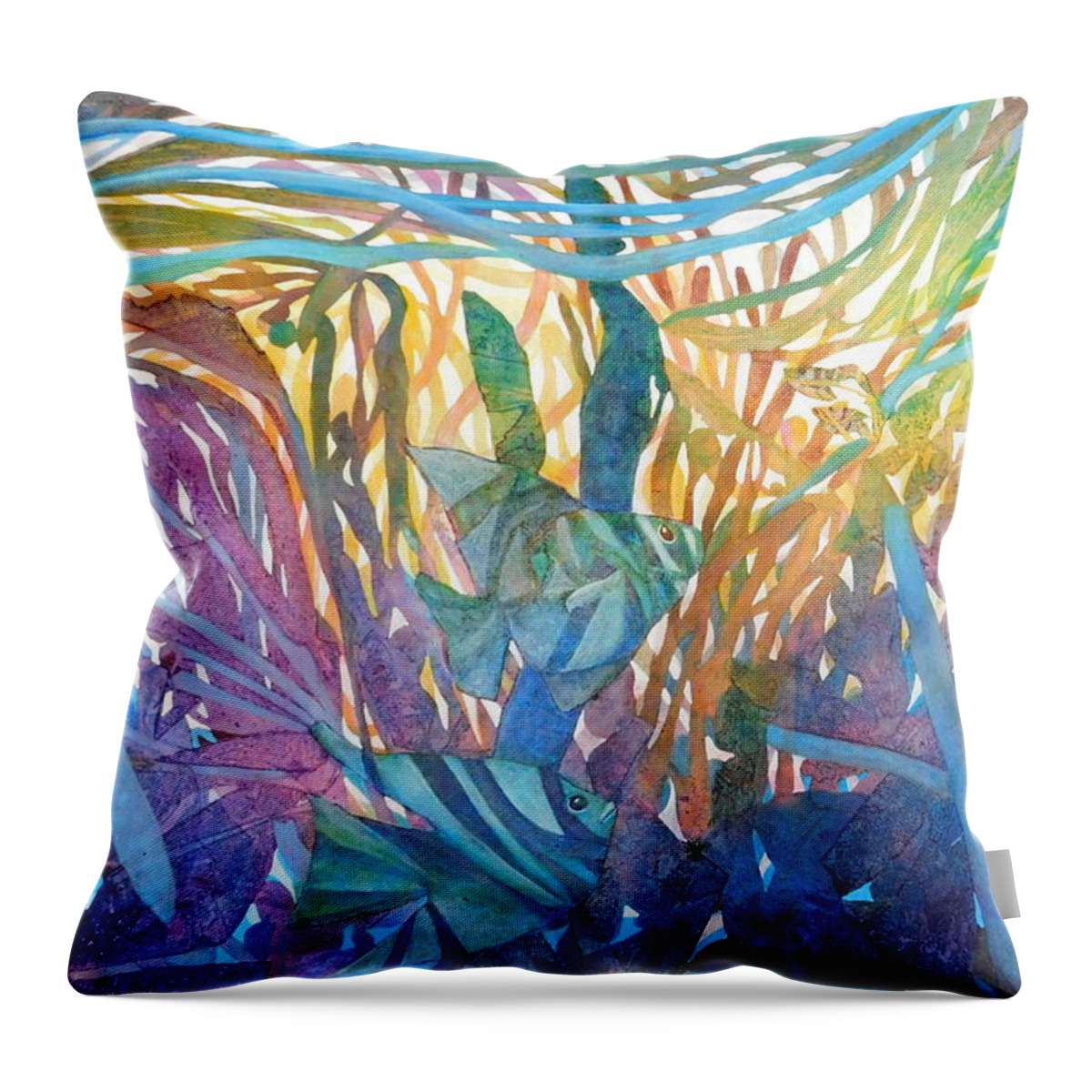 Rainbow Colors Throw Pillow featuring the painting Angels of Rainbow Reef by Joan Clear