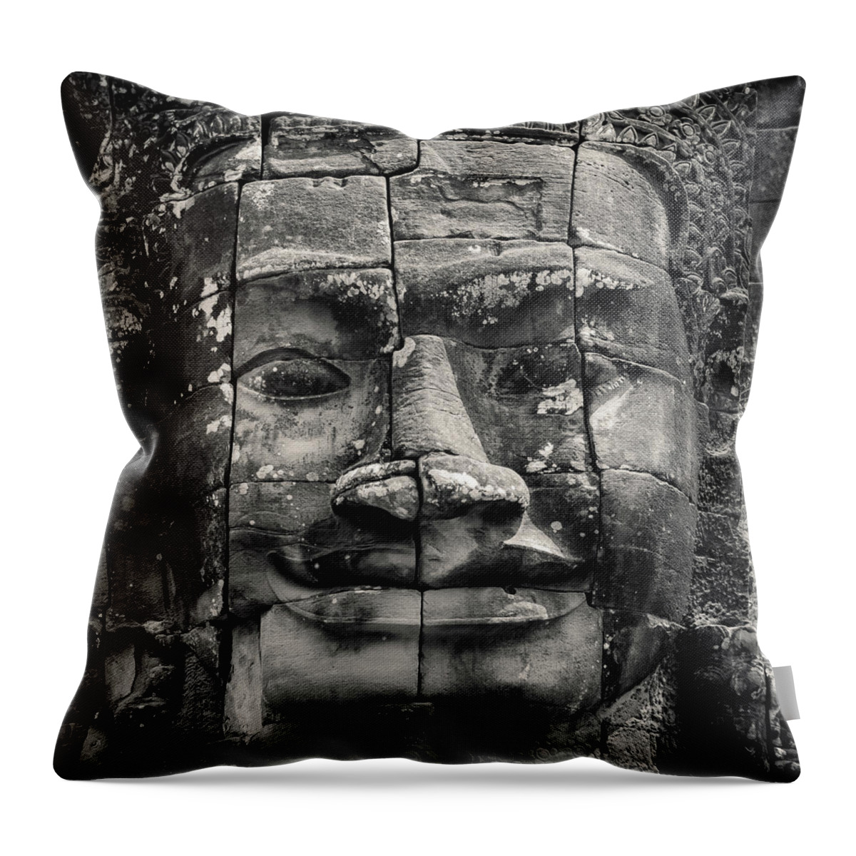 Angkor Throw Pillow featuring the photograph Angkor Face by Dave Bowman