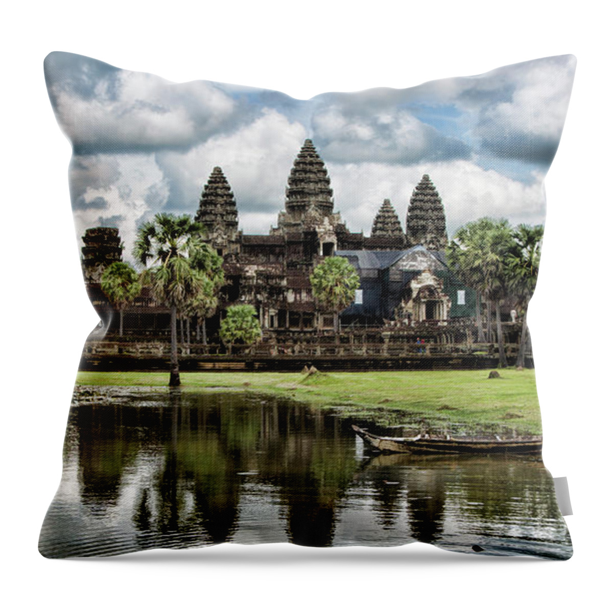 Angkor Wat Throw Pillow featuring the photograph Angkor Wat Pano View by Chuck Kuhn