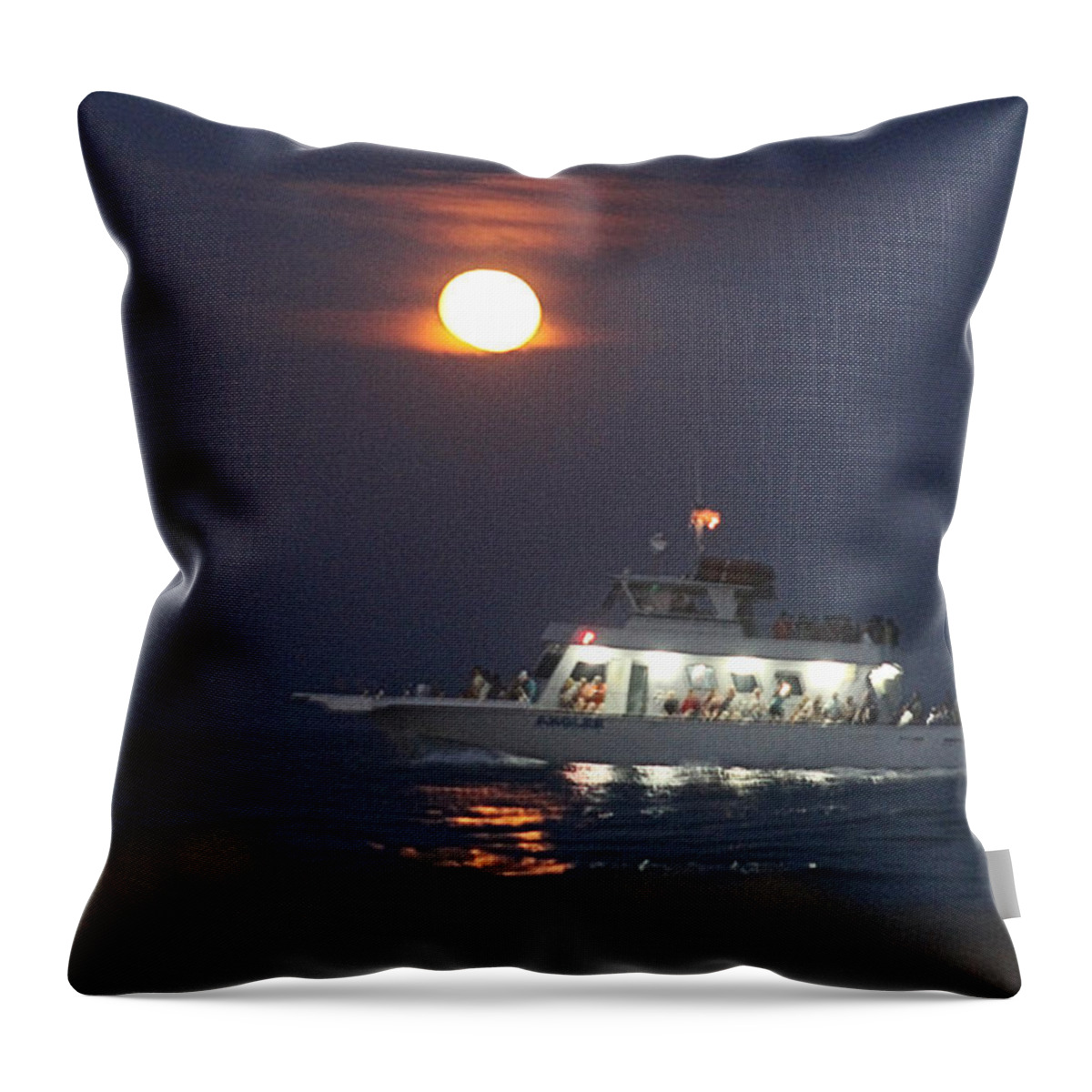 Boat Throw Pillow featuring the photograph Angler Cruises Under Full Moon by Robert Banach