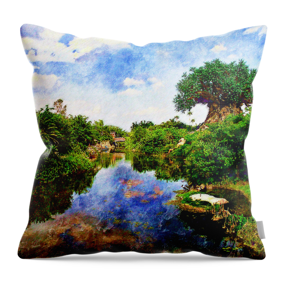 Landscape Throw Pillow featuring the digital art Animal Kingdom Tranquility by Sandy MacGowan
