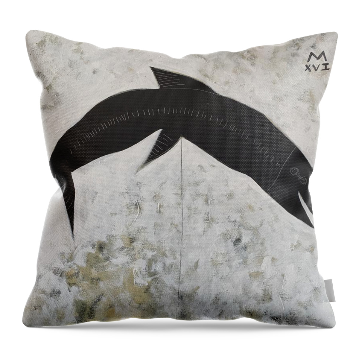  Abstract Throw Pillow featuring the painting ANIMALIA Black Fish by Mark M Mellon