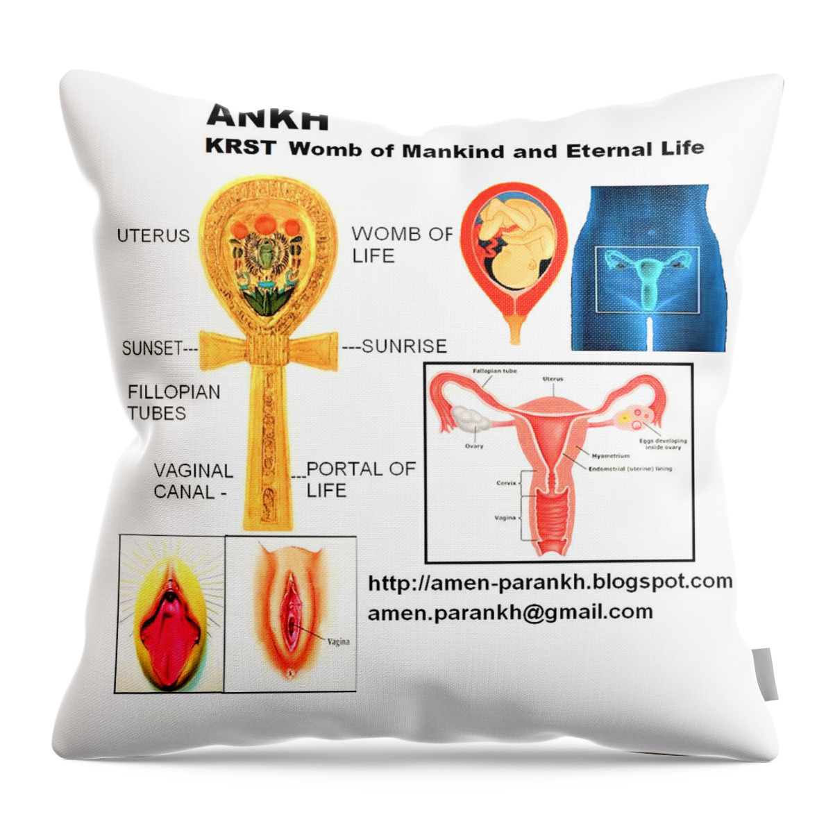Ankh Womb- Live Throw Pillow featuring the digital art Ankh Womb by Adenike AmenRa
