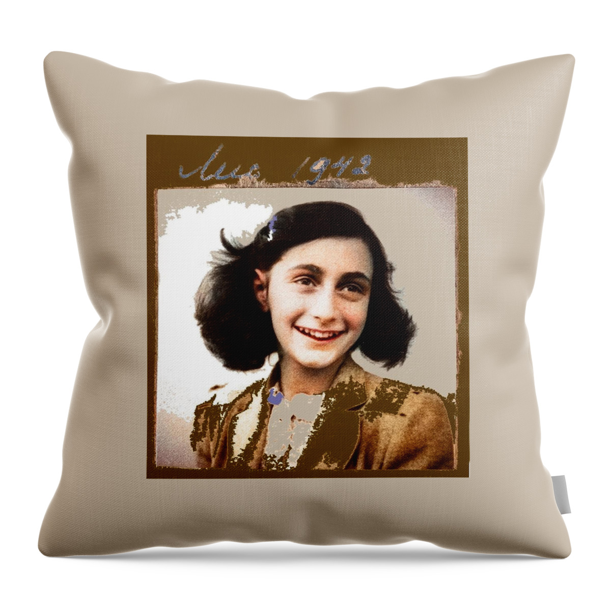 Anne Frank 1942 Throw Pillow featuring the photograph Anne Frank 1942-2015 by David Lee Guss