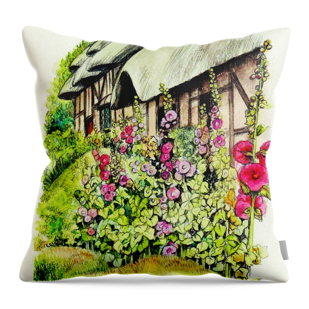 Anne Throw Pillow featuring the painting Anne Hathaway Cottage by Morgan Fitzsimons