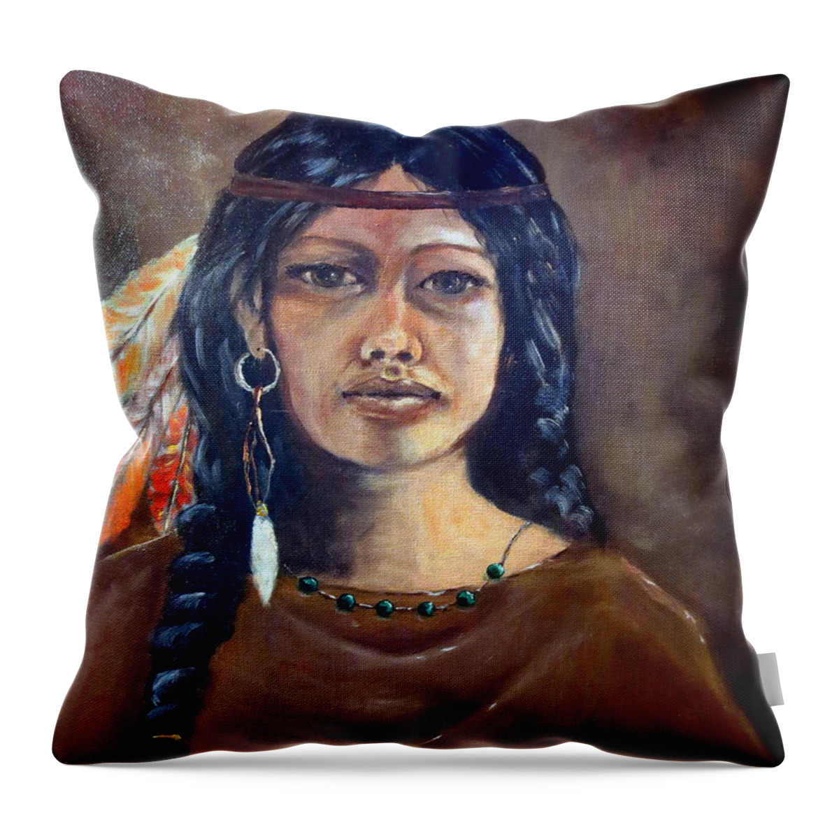 Indian Throw Pillow featuring the painting Anne Wolfe by Lee Piper