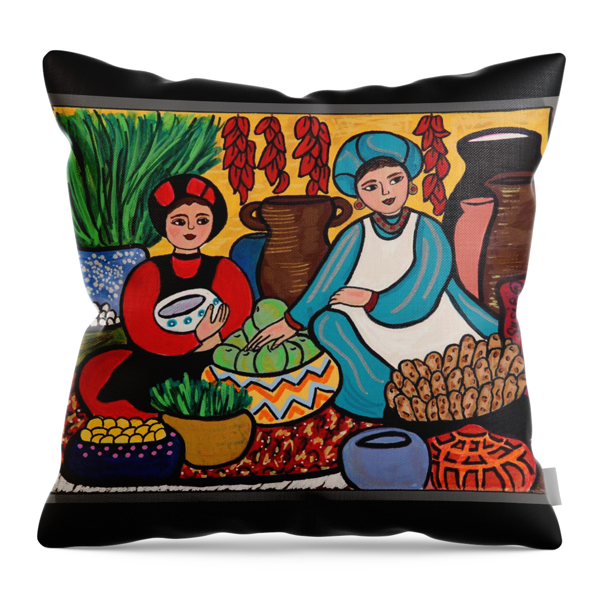 Potatoes Throw Pillow featuring the painting Another Day at the Market by Susie Grossman