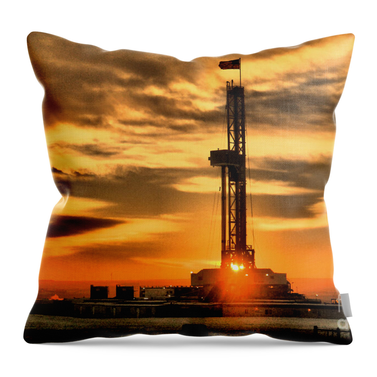 Sun Set Throw Pillow featuring the photograph Another day of drilling for American oil by Jeff Swan