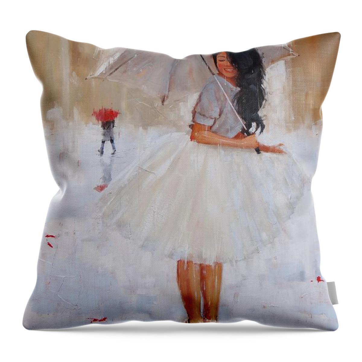 Umbrella Throw Pillow featuring the painting Another Splash by Laura Lee Zanghetti