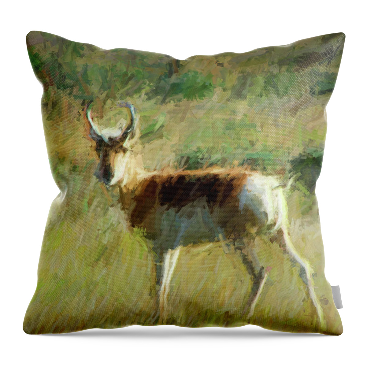 Digital Painting From A Photograph. Throw Pillow featuring the digital art Antelope Alone by Cathy Anderson