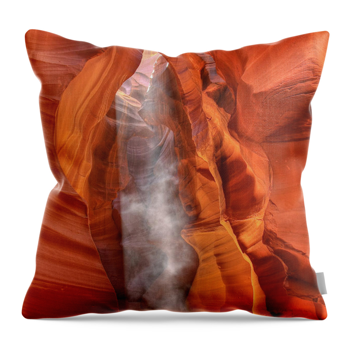 Antelope Canyon Throw Pillow featuring the photograph Antelope Canyon wide light shaft by Greg Smith