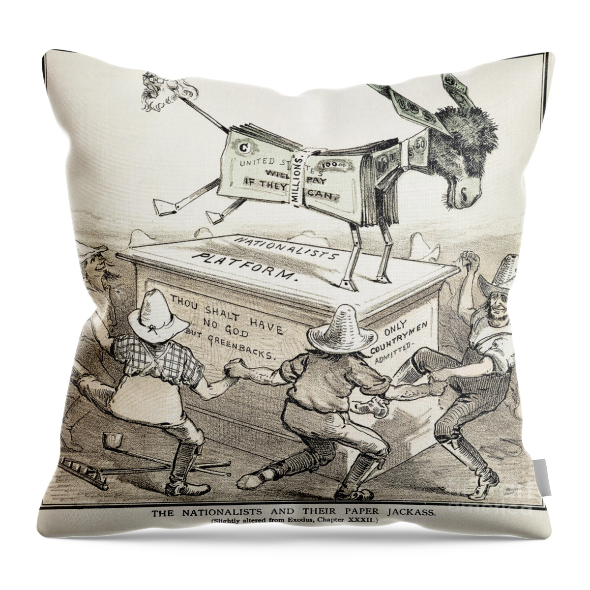 1876 Throw Pillow featuring the photograph Anti-greenback Cartoon by Granger