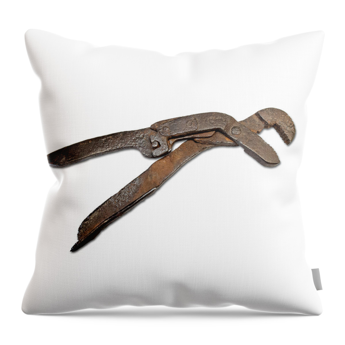 Bill Tull Throw Pillow featuring the photograph Antique Adjustable Plier by Jeff Phillippi
