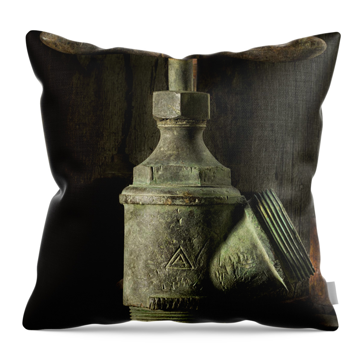 Brass Throw Pillow featuring the photograph Antique Brass T Valve by Fred Denner