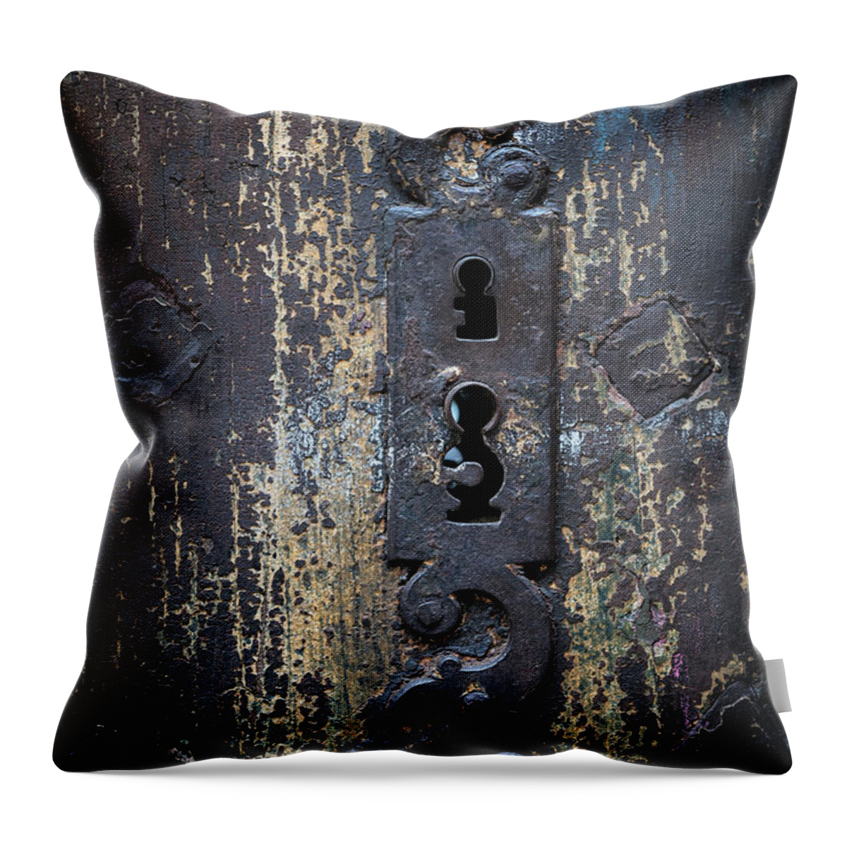 Keyhole Throw Pillow featuring the photograph Antique door lock detail by Elena Elisseeva