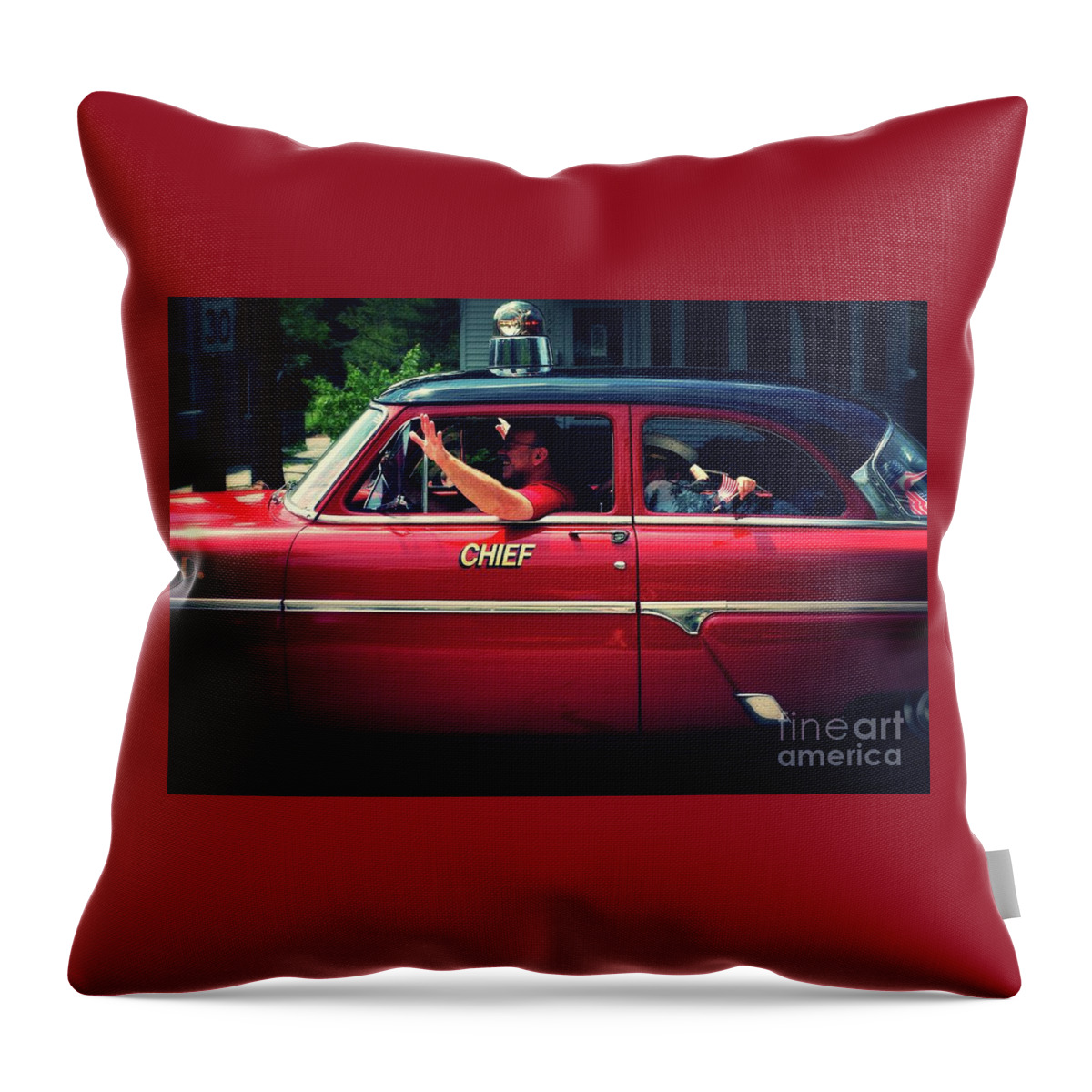 Color Throw Pillow featuring the photograph Antique Fire Chief Car by Frank J Casella