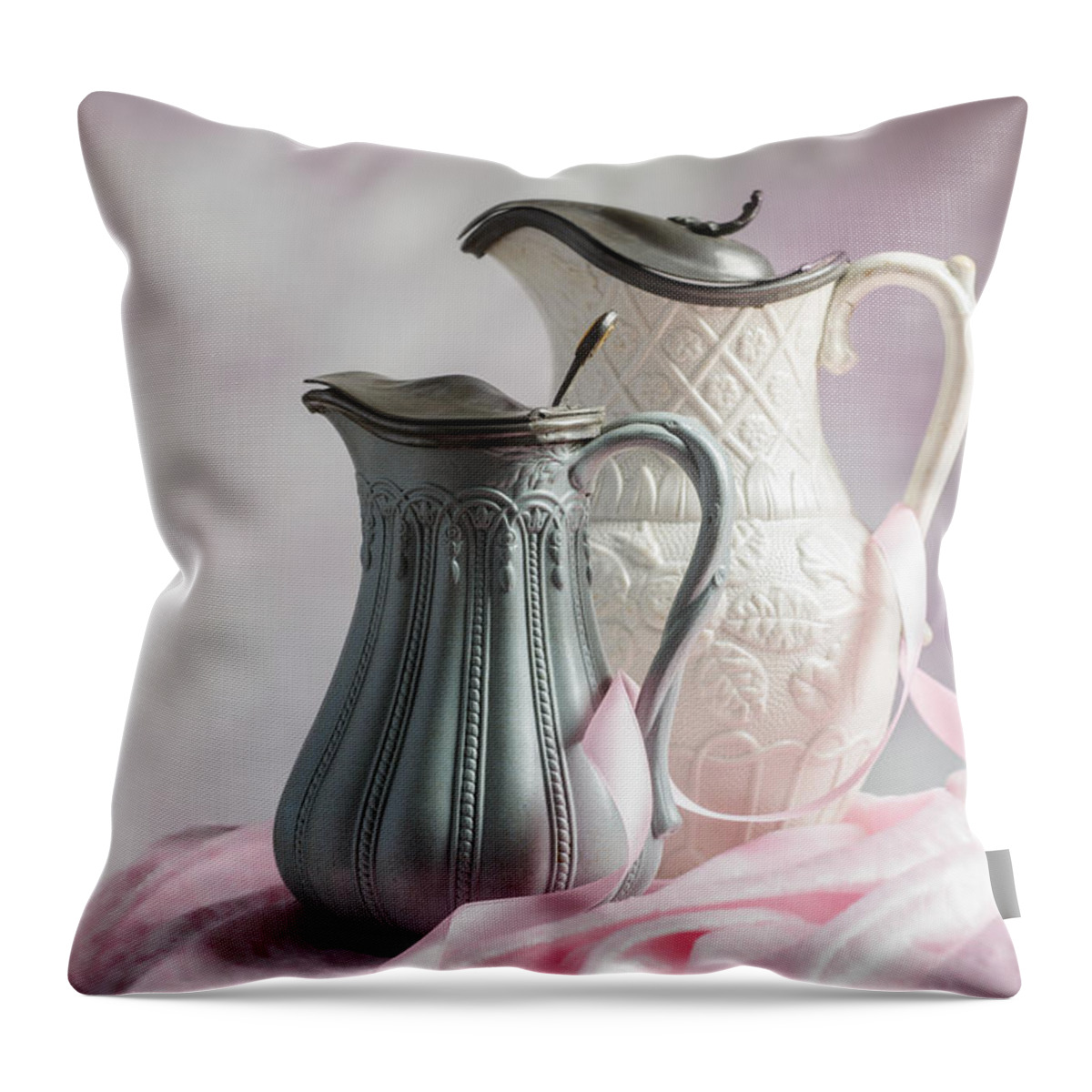 Antique Throw Pillow featuring the photograph Antique Jugs by Amanda Elwell