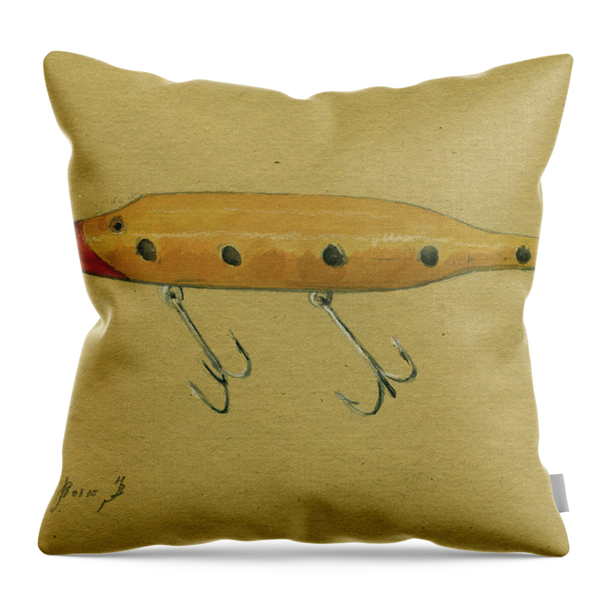 Rainbow Trout Throw Pillow featuring the painting Antique lure by Juan Bosco