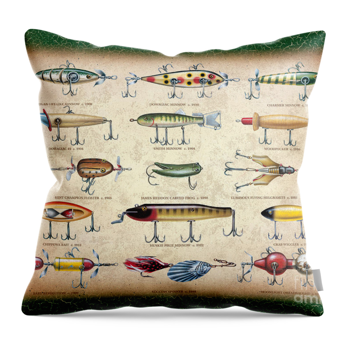 Antique Lures Panel Throw Pillow by JQ Licensing - Fine Art America
