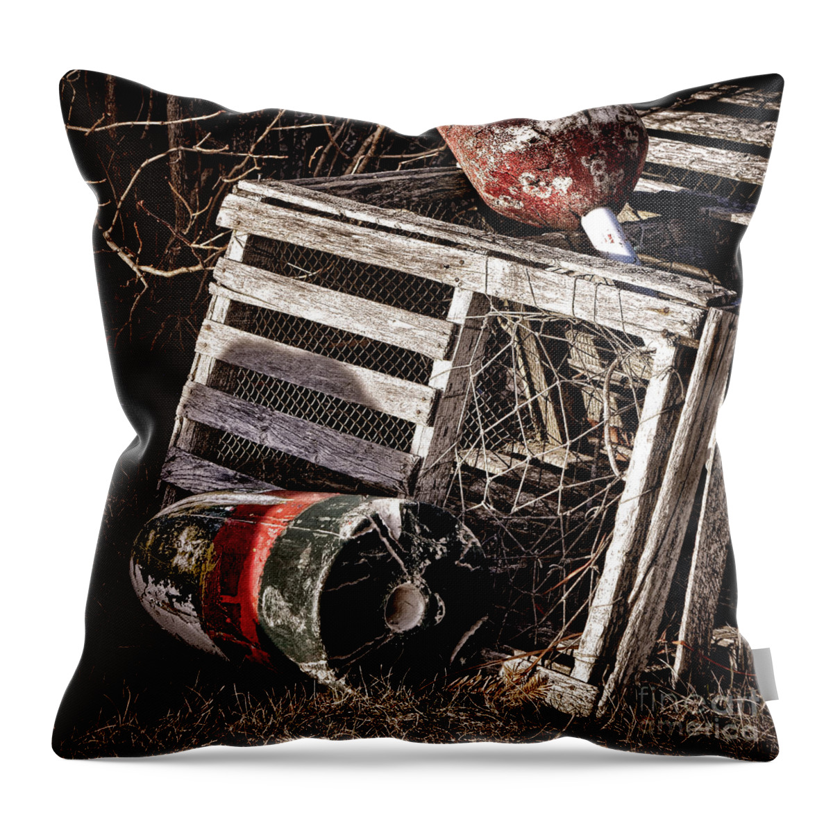 Lobster Throw Pillow featuring the photograph Antique Maine Lobster Trap by Olivier Le Queinec