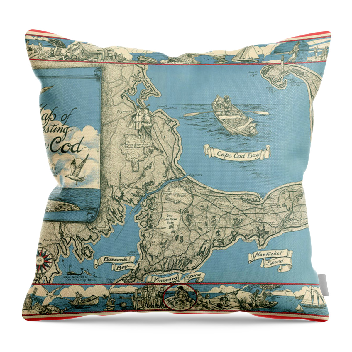 Antique Map Of Cape Cod Throw Pillow featuring the drawing Antique Maps - Old Cartographic maps - Antique Map of Cape Cod, Massachusetts, 1945 by Studio Grafiikka
