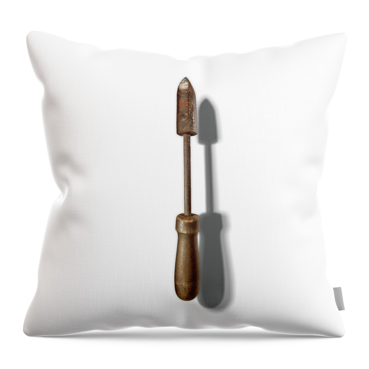Hand Tool Throw Pillow featuring the photograph Antique Soldering Iron Floating on White by YoPedro