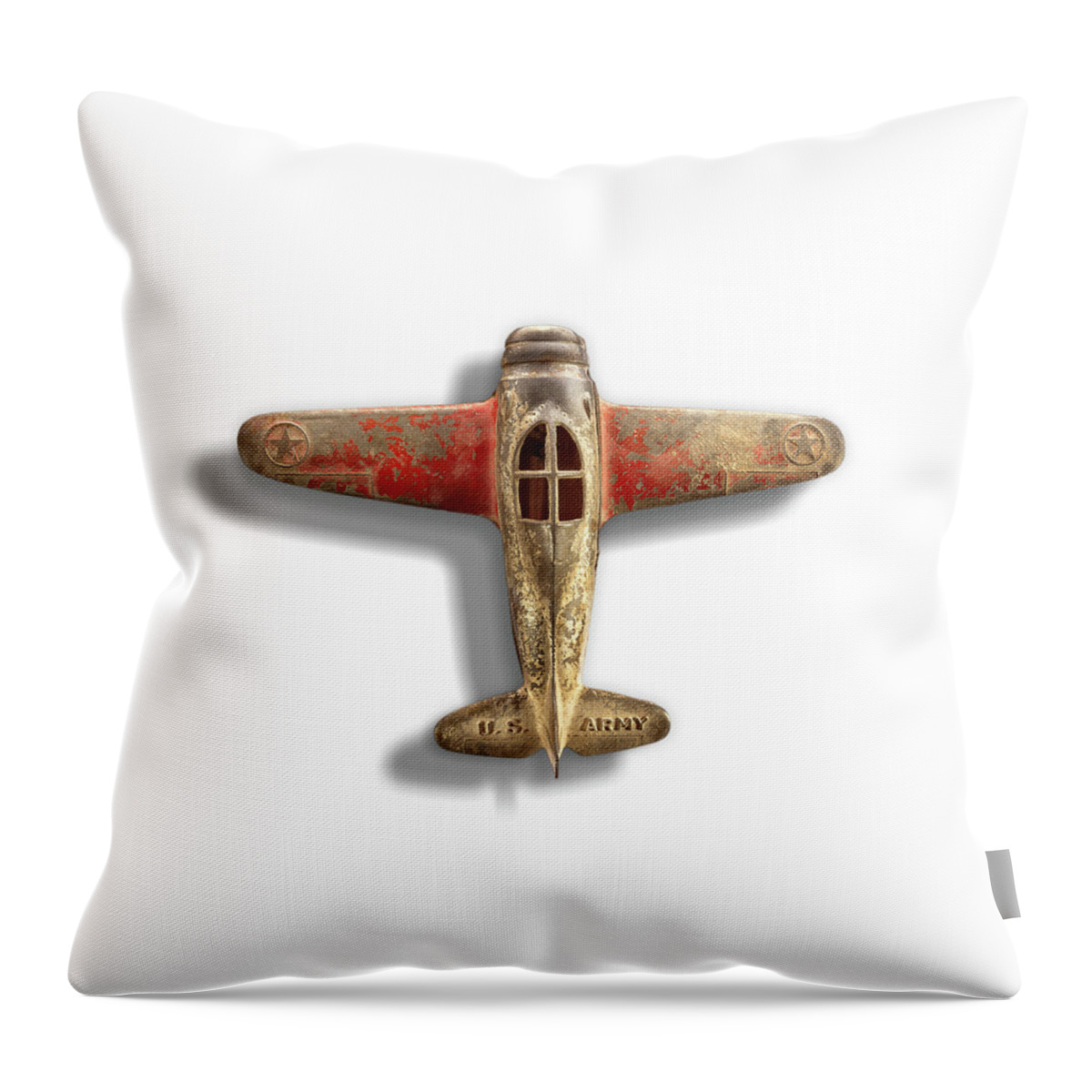 Antique Toy Throw Pillow featuring the photograph Antique Toy Airplane Floating On White by YoPedro