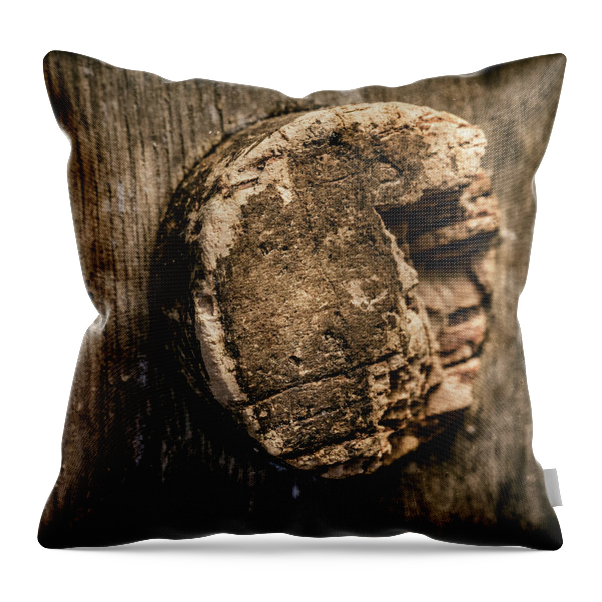 Keg Throw Pillow featuring the photograph Antique Wine Barrel Cork by Tom Mc Nemar