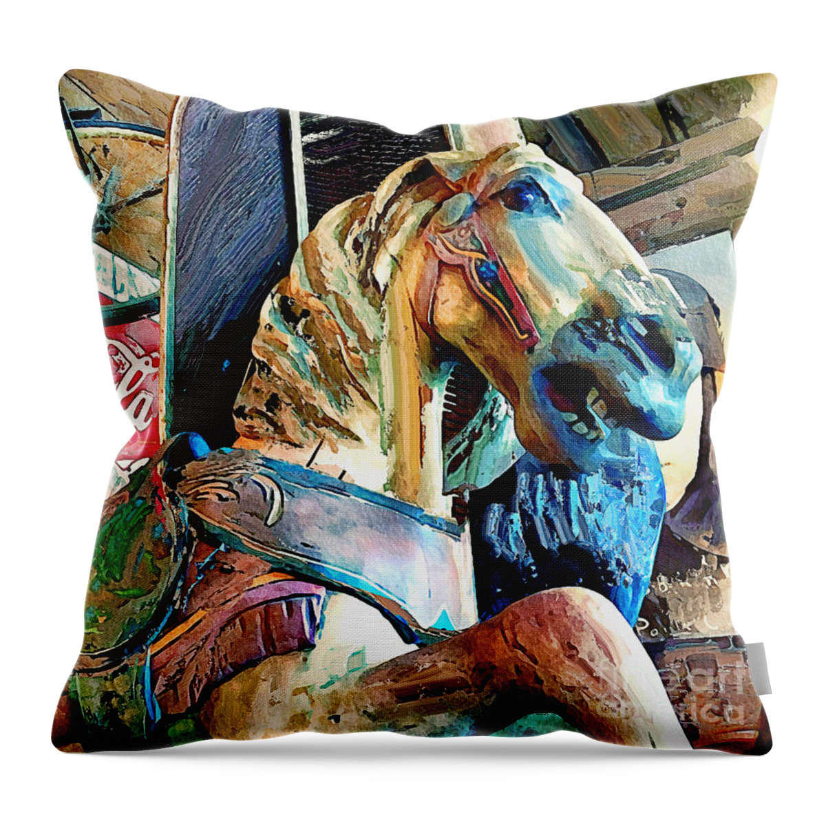 Carousel Horse Throw Pillow featuring the photograph Antiques Carousel Horse by Eleanor Abramson